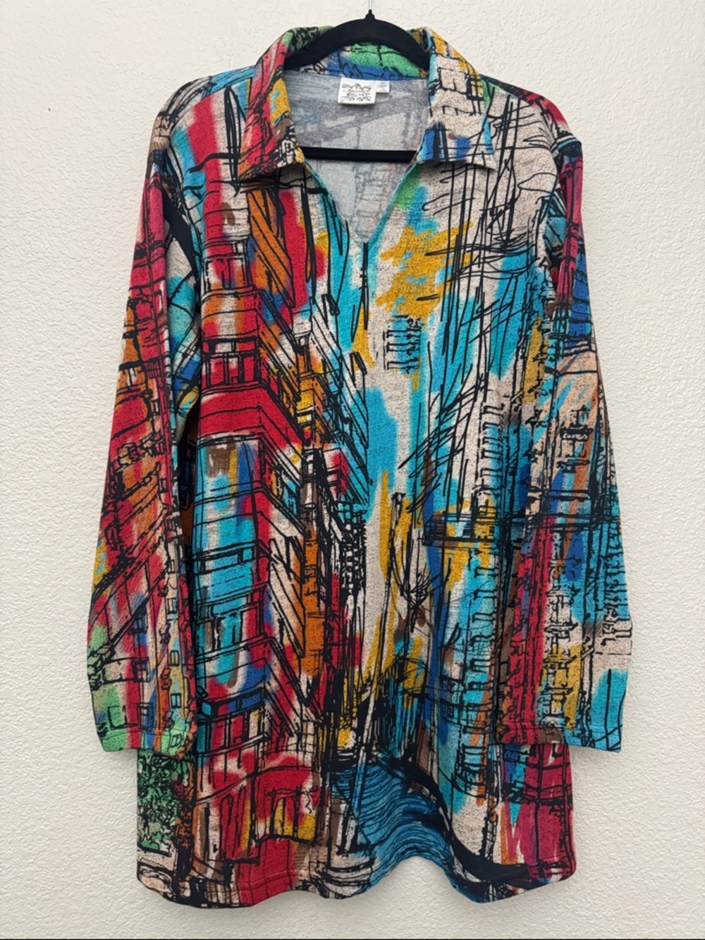 Parsley & Sage Multi-color Cityscape Abstract Print Pullover Tunic Top Dress XL